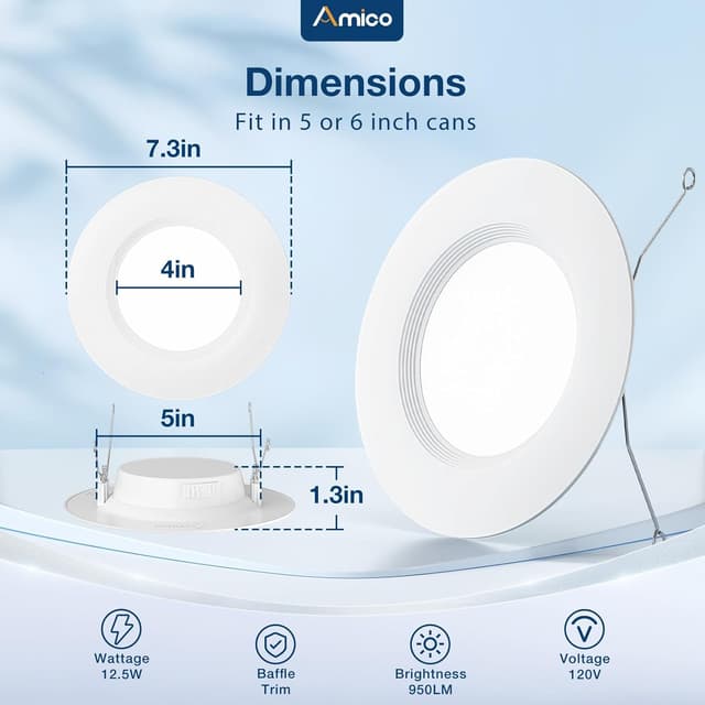 Thumbnail 4 de Amico 24 Pack 5/6-inch LED Recessed Lighting