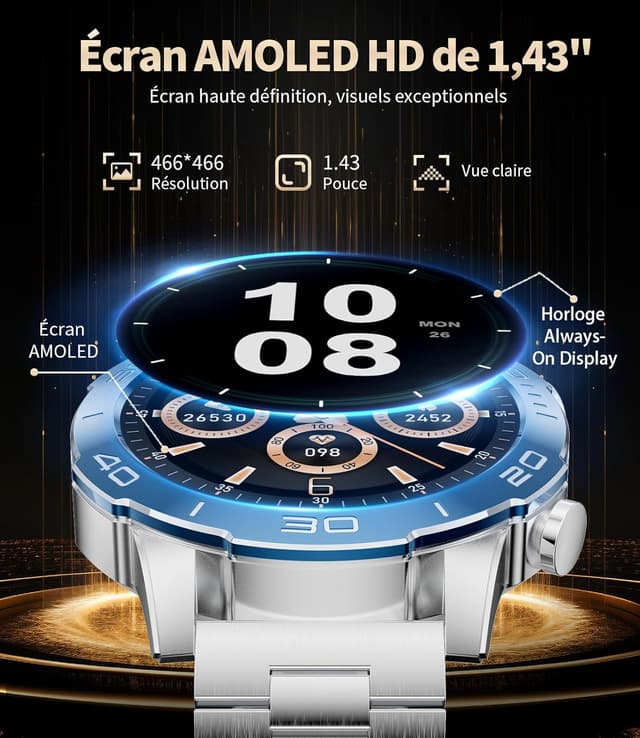 Detalle 2 de SUNKTA Montre connectée homme AMOLED 1,43" : appels Bluetooth, santé et autonomie jusqu’à 30 jours