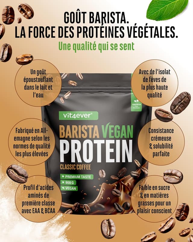 Detalle de Barista Protein Coffee “Classic vegan” : café protéiné végétal crémeux avec 24 g de protéines par portion