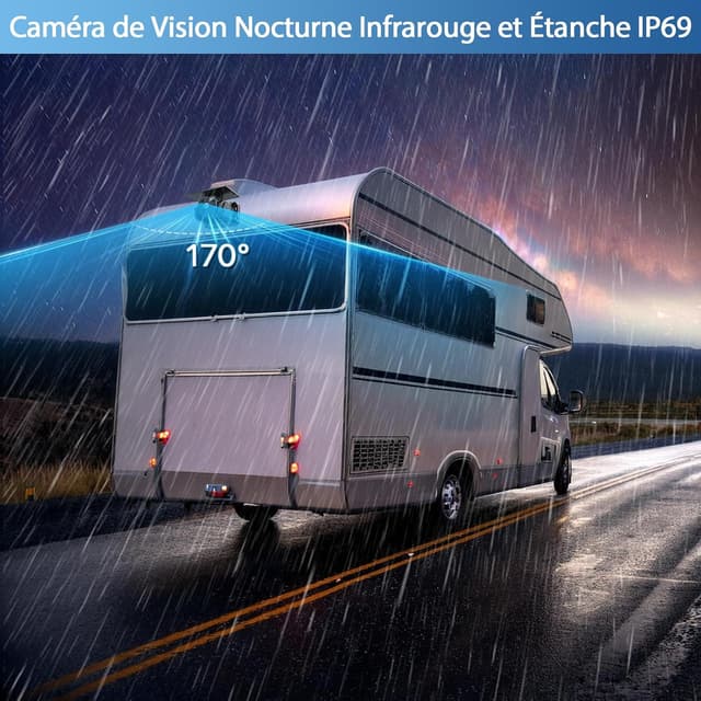 Detalle de VASTEND Solaire Caméra de recul sans fil 7 pouces IPS 1080P (batterie 10000 mAh, angle 170°)