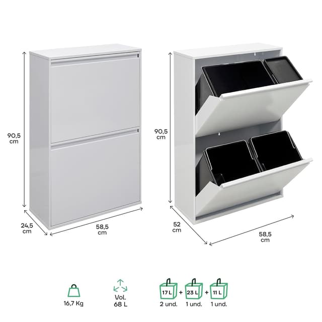 Thumbnail 3 de Arregui CR601-B2 Cubo de Basura y Reciclaje 4 Compartimentos ♻