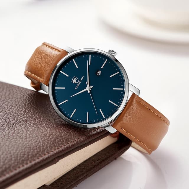 Detalle 2 de CHEETAH Minimalistische Herren-Armbanduhr mit Analog-Quarz, 3 ATM und Lederarmband