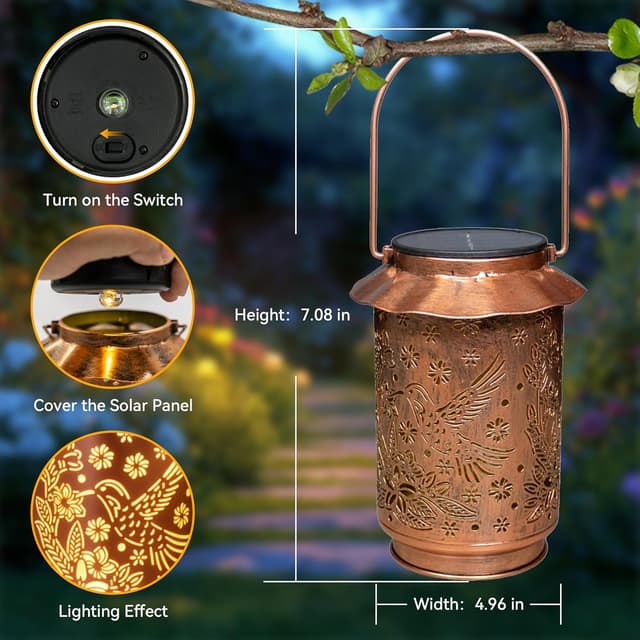 Detalle de Hopexy Hummingbird Solar Lantern Outdoor Hanging Lights (2 Pack)