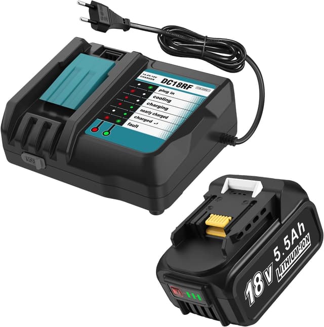 Detalle de DC18RF Ladegerät-Set mit 18V 5.0Ah Akku und LED-Ladeanzeige für Makita BL1860B/BL1850/BL1840