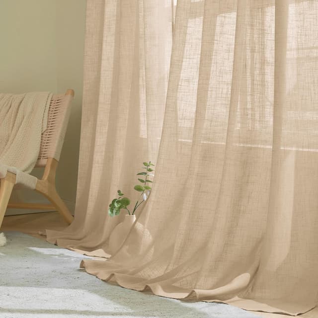 Detalle de Woaboy Cortinas de Lino Visillo Translucido Modernas 2 Piezas 🏡