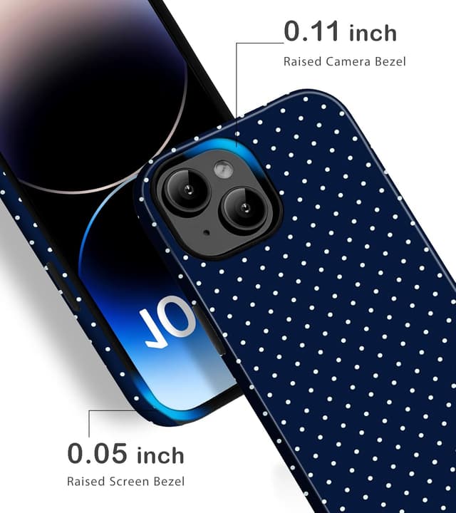 Detalle 2 de Amzfield iPhone 15 Dual-Layer Case (Navy Polka Dot Retro) – Hybrid Protection