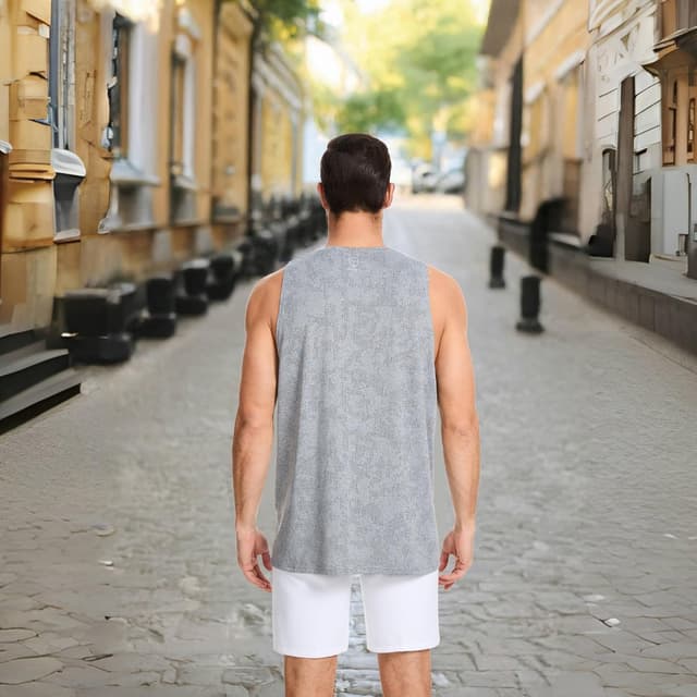 Detalle de AMZSPORT set da 2 canottiere uomo senza maniche in mesh jacquard per palestra e workout