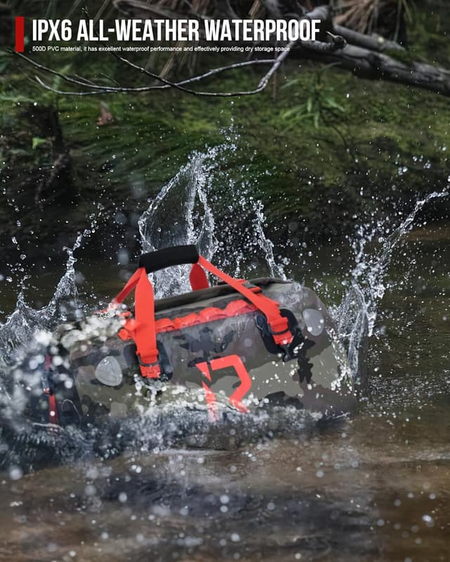 Detalle 2 de BORLENI Motorrad Hecktasche Gepäckrolle wasserdicht 70L mit Rolltop, Reflektoren & MOLLE