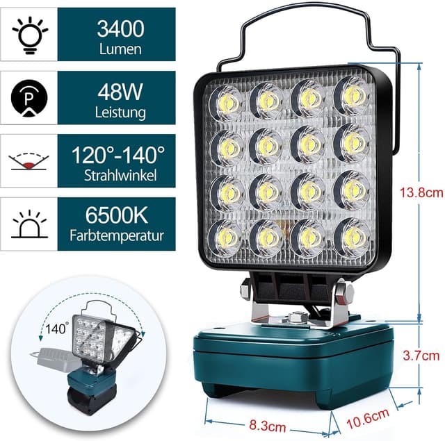 Detalle 2 de Akku Arbeitsleuchte für Bosch 18V 48 W