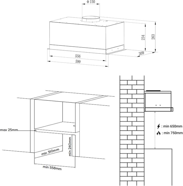 Detalle 2 de CIARRA CBCS6926A A+++ Einbau-Dunstabzugshaube (60 cm) mit Abluft bis 650 m³/h und LED-Beleuchtung