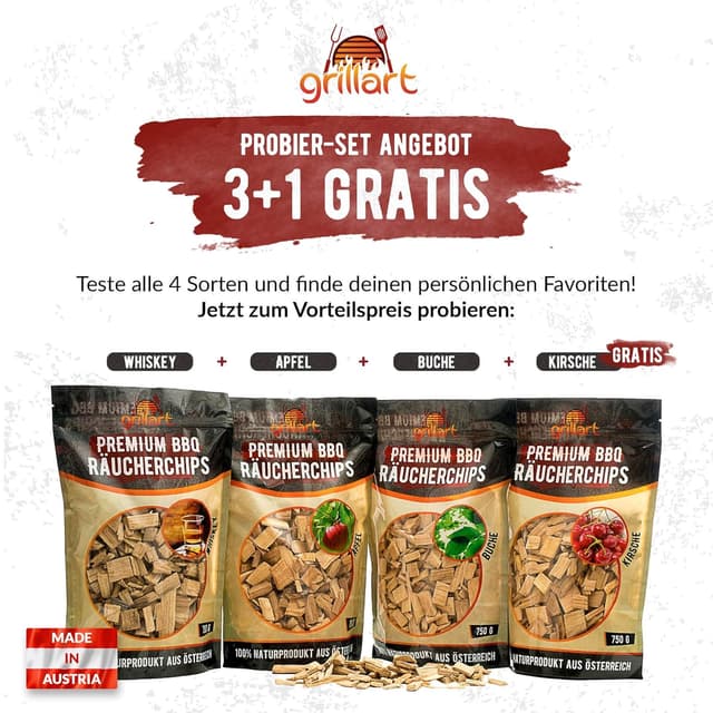 Detalle de grillart Räucherchips Mix 4er XL Set, 4x750 g