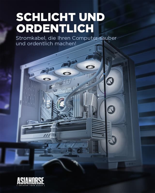 Thumbnail 6 de AsiaHorse PSU Kabelverlängerungskit für 24-Pin, EPS (4+4) und PCIe (6+2) – sleeved, 16AWG, 30 cm, Snow Weiß