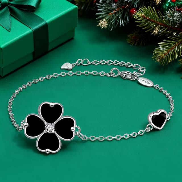Detalle de Yinsen Kleeblatt-Armband Damen aus 925 Sterling Silber (glücksbringe) in Geschenkbox