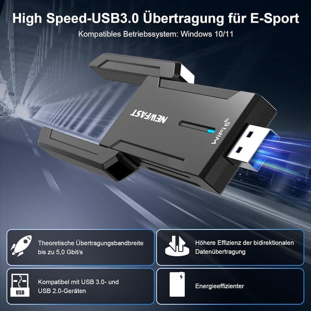 Thumbnail 2 de NEWFAST WLAN Stick mit 5400 Mbps Tri-Band