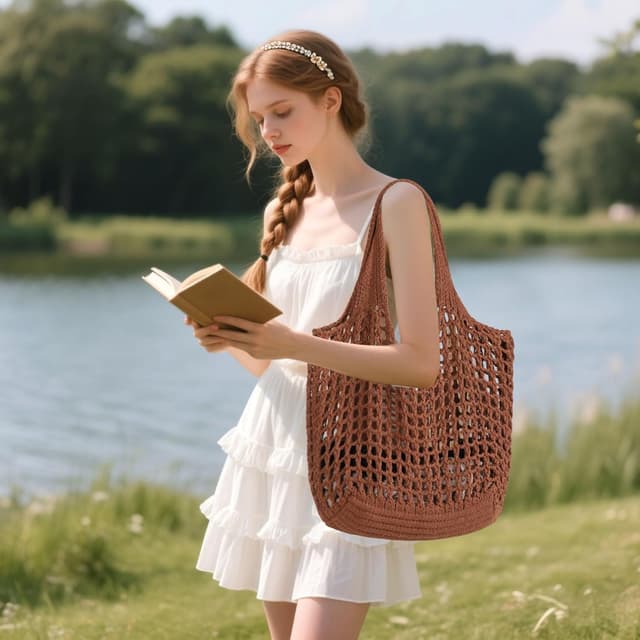 Detalle 2 de WantGor Crochet Mesh Tote Bag for Beach & Shopping (Foldable Hobo Style)