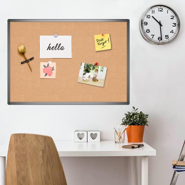 Detalle 2 de VIZ-PRO Cork Notice Board (120 x 90 cm) with Black Aluminium Frame