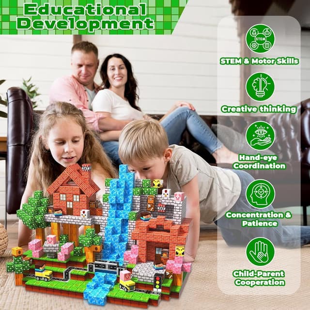 Detalle 1 de Bloques Magnéticos de Construcción Niños 100 Piezas 🧲 Montessori