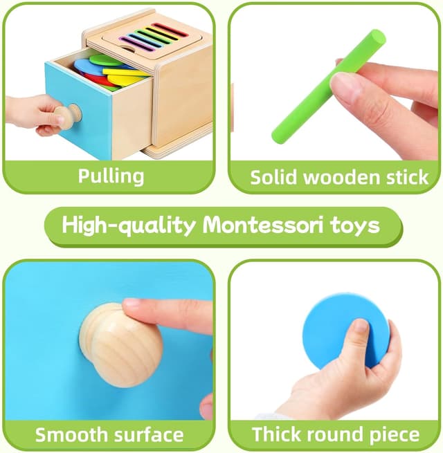 Detalle de wotoyd Montessori Coin Box Toy (1–3 years) wooden sorting, stacking and sensory learning box
