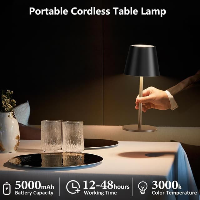 Detalle 2 de lundwa Dimmbare LED Akku Tischleuchte 26 cm