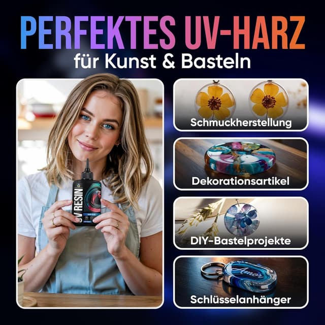 Detalle 2 de Craft Resin UV-Harz klar (harte Variante) – niedrigviskos 500 g Set für DIY, Schmuck und Formen