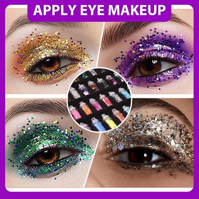 Detalle de Eddrfy 48-teiliges Glitzerpulver-Set für Basteln, Gesicht, Nägel und Party-Make-up