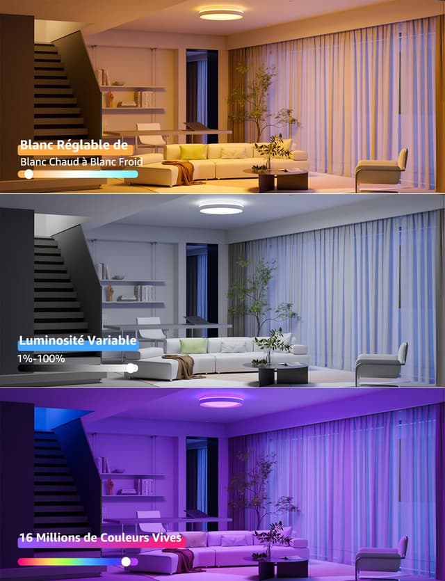 Thumbnail 6 de Lepro T1 IA plafonnier LED connecté Wi‑Fi/Bluetooth 24W, IP44, RGB+CCT (φ29 cm)