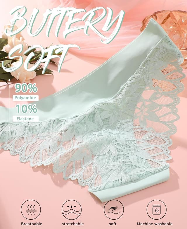 Detalle de READY TO LOVE Seamless Slip Damen mit Spitze – 6er Pack Hipster-Unterhosen