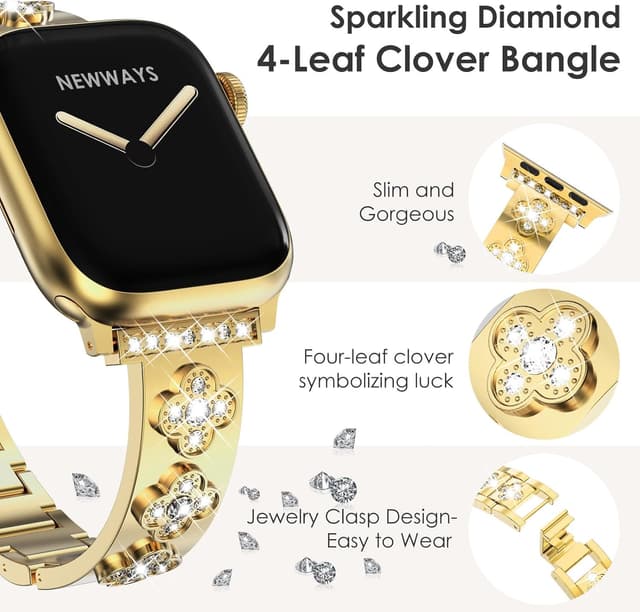 Detalle de NewWays Bling Straps stainless steel bracelet strap for Apple Watch (Gold, 38–42mm)