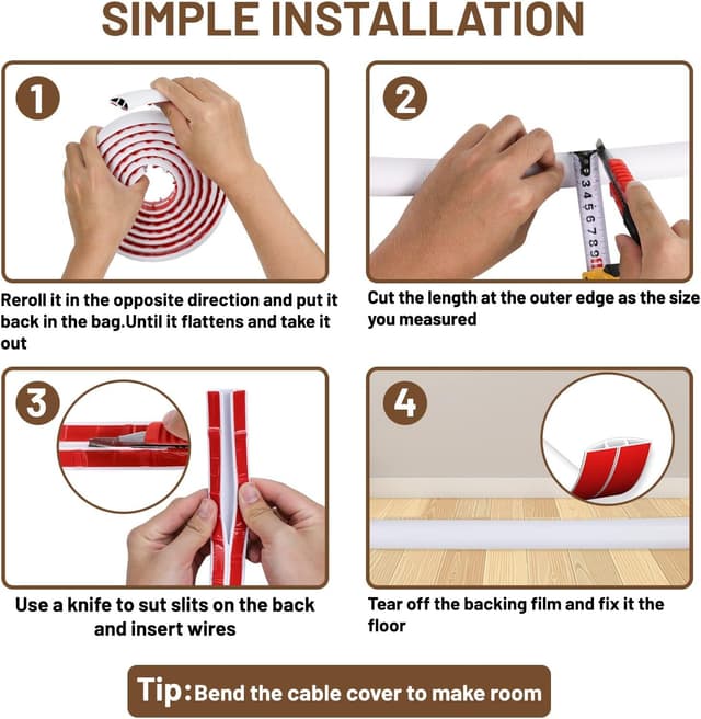 Thumbnail 6 de DIKARIYA selbstklebender Kabelkanal für den Boden (Weiß), flexibel, 6 cm x 1 m – Kabelbrücke zum Verlegen von Bodenkabeln