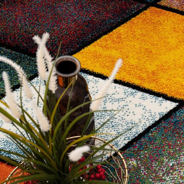 Detalle de TT Home Tapis à poils courts 3D géométrique multicolore pour chambre et salon, 200x290 cm