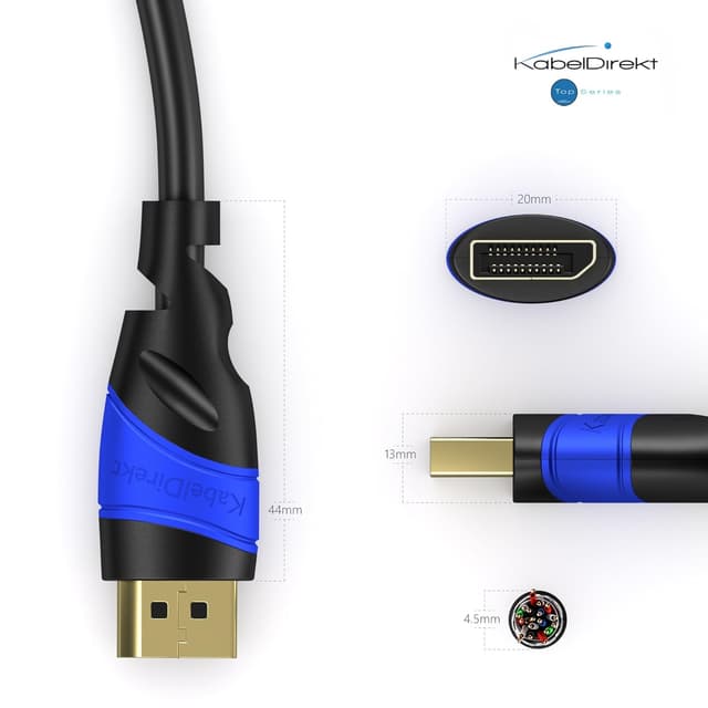 Detalle de KabelDirekt DisplayPort-Kabel (8K/4K) 2 m – DP Monitorkabel für PC, Laptop & Gaming (bis 144 Hz)