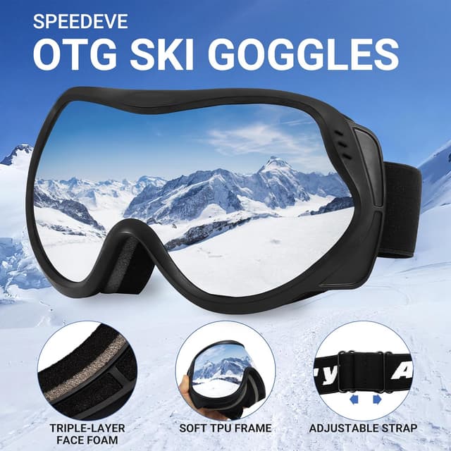Detalle 2 de SPEEDEVE Occhiali da sci maschera da snowboard OTG con protezione UV antiappannamento