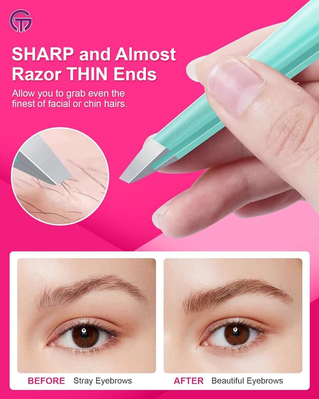 Detalle 2 de GlamTweeler Expert Slant Tip Tweezers with Leather Case (Sparkle Mint Green & Silver)