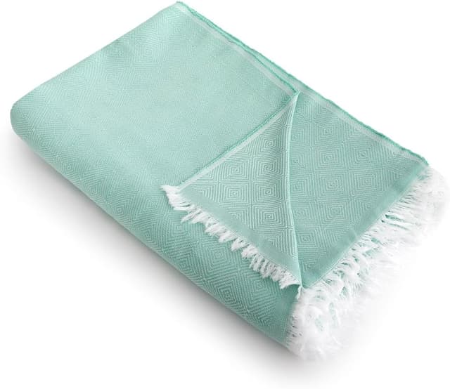 Detalle de Textilhome Copridivano e Copriletto Multiuso Dante in plaid foulard Acquamarina, 230x285 cm, copertura per divano e letto