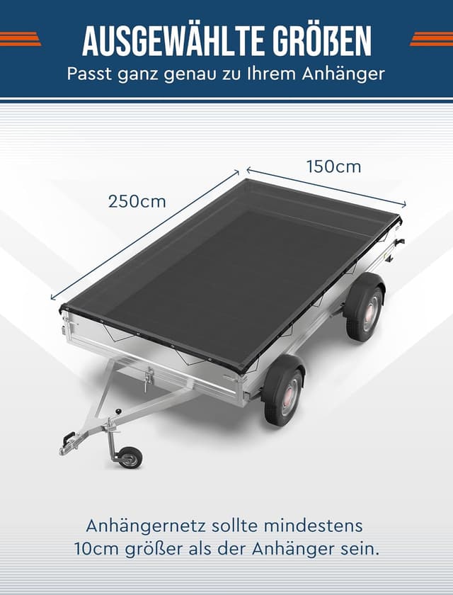 Detalle 2 de Ezcasch Anhängernetz feinmaschig 2x3,5 m (HDPE 180 g/m²) mit Spannseil, schwarz – Abdecknetz zur Ladungssicherung