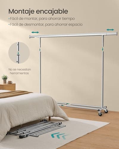 Detalle de SONGMICS HSR175E01 burro de ropa con ruedas extensible (hasta 150 kg)