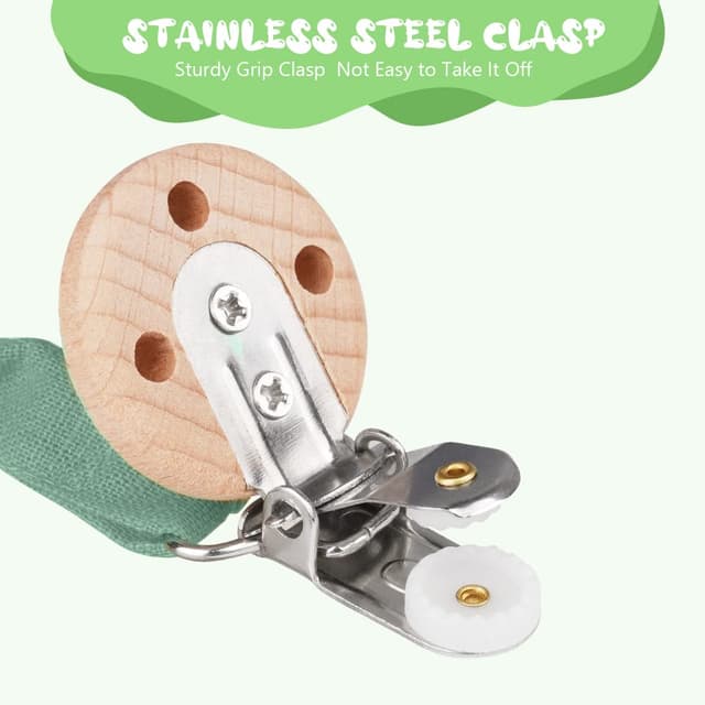 Detalle de Vicloon Schnullerkette aus Baumwolle (3er-Set) mit Clip, für Mädchen & Jungen – Grün