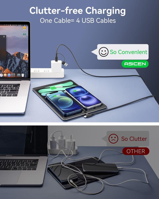 Thumbnail 6 de ASICEN 100W PD 2-in-2 Multi Charging Cable (6ft) — Braided USB-C to 90° Lightning with USB-A/C to C options