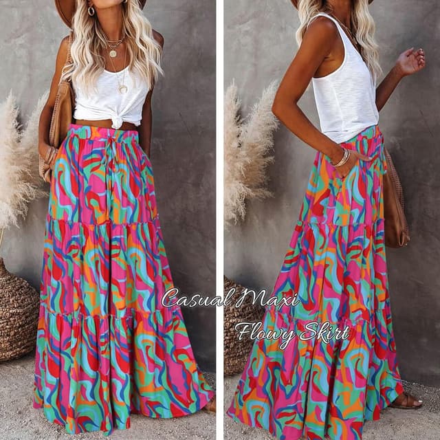 Thumbnail 1 de EARKOHA Boho Maxi Skirt High Waist