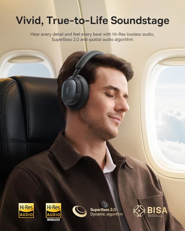 Detalle de Baseus Bowie MH1 Adaptive ANC Headphones (Cosmic Black) with LDAC Hi-Res Audio