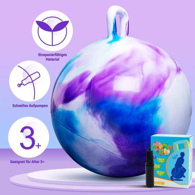 Detalle 2 de U&C Planet Hüpfball für Kinder (50 cm) mit Pumpe, violette Wolke – bis 150 kg belastbar, für drinnen & draußen
