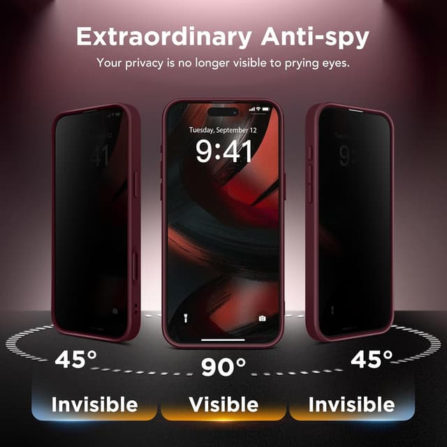 Detalle de Magnetic Case for iPhone 16 Pro Max with Privacy Screen Protectors (MagSafe compatible) – Wine Red