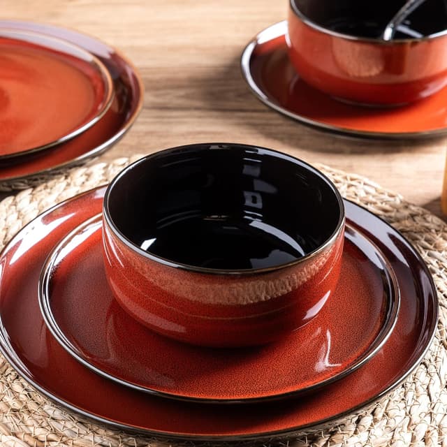 Detalle de LERATIO LeRatio Ceramic Dinnerware Sets for 6 (18PCS) with Reactive Glaze