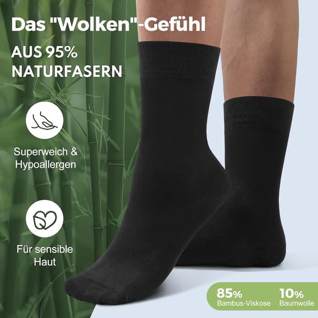 Detalle 2 de FALARY Bambus-Socken 6/12 Paar (Herren & Damen) – superweich, nahtlos & anti-Blasen