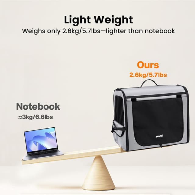 Detalle 2 de Portable Dog Car Carrier Crate with Breathable Windows (61×45×52cm) – Foldable Grey Travel Crate