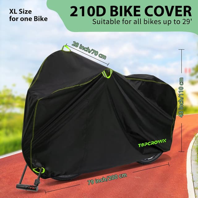 Detalle 2 de Topcrown XL Waterproof Bike Cover (210D, 3000mmH₂O) for 1 Bike with Storage Bag