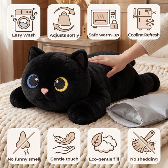 Thumbnail 6 de Mewaii 5 lb Weighted Teddy Black Cat Plush with Microwavable Heating Pad (23 inch)