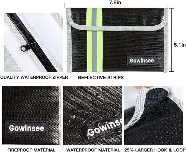 Detalle 2 de Gowinsee 2er-Set feuerfeste Geldtaschen (12,7 x 20,3 cm, bis 6500 °F) – wassergeschützt