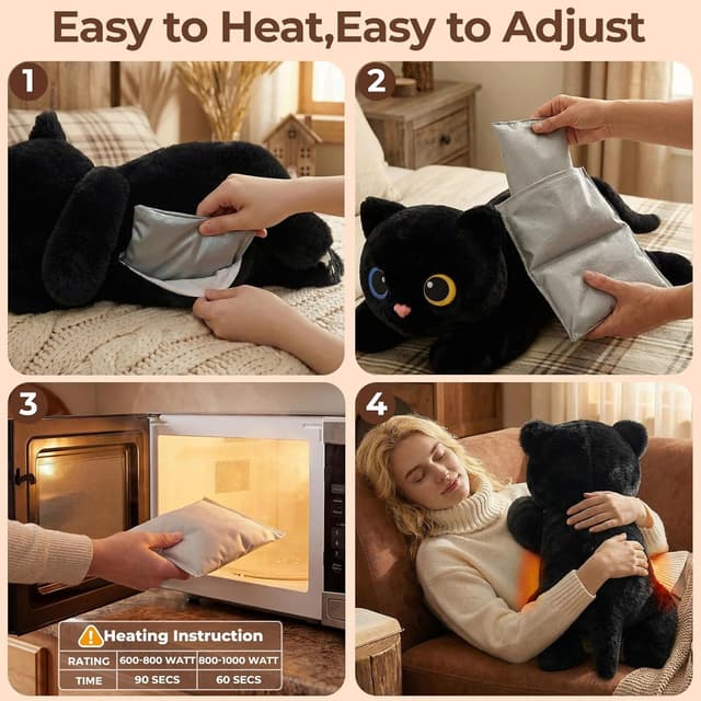 Detalle de Mewaii 5 lb Weighted Teddy Black Cat Plush with Microwavable Heating Pad (23 inch)