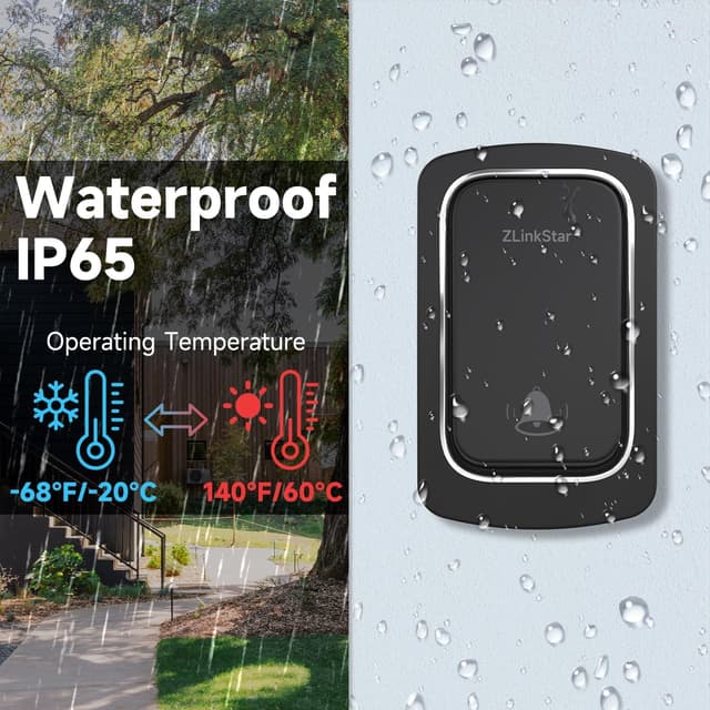 Detalle 2 de ZLinkStar self-powered wireless doorbell kit (black) with 1 transmitter and 2 receivers, IP65, 38 chimes, 5-volume levels, up to 1300 ft range